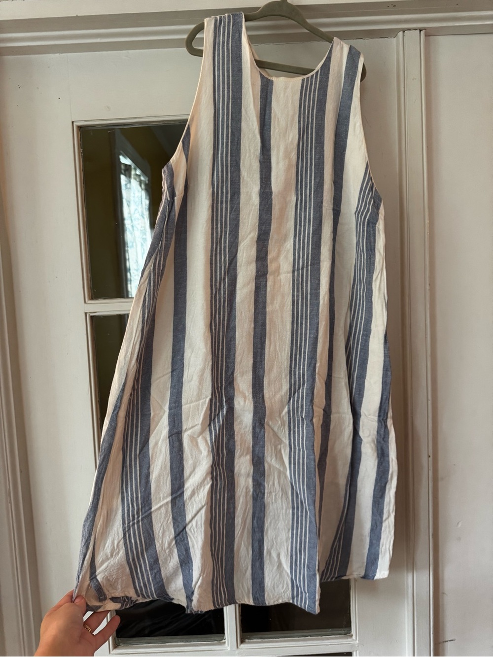 Blue and White Striped Sleeveless Midi Dress